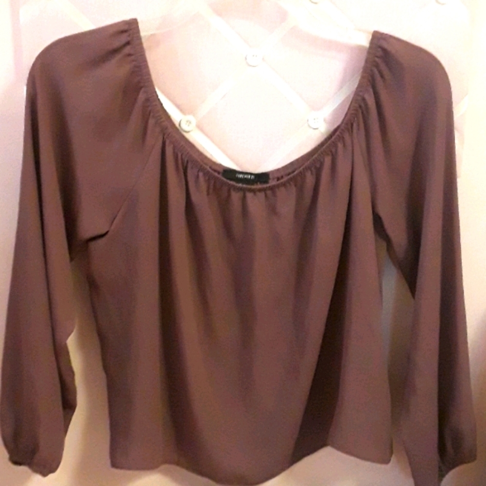 EUC Forever 21 Womens Mauve Crop Top 3/4 Sleeves